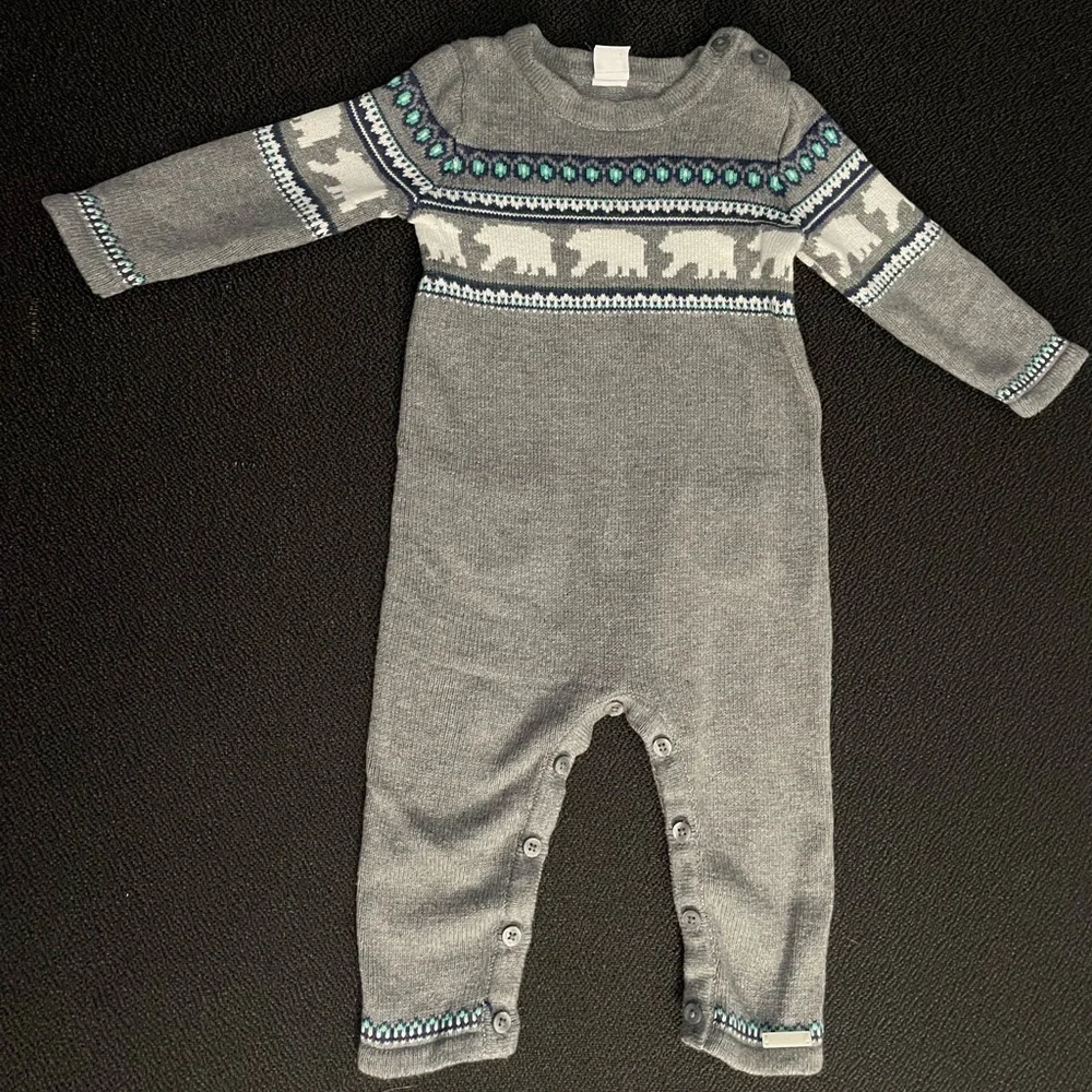 Janie and Jack baby Fair Isle Polar Bear one piece knit sweater sz 6 to 12 mths